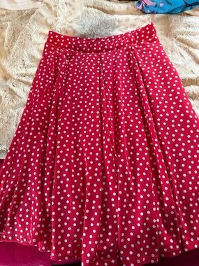 Red Polka Dot Pleated Midi Skirt